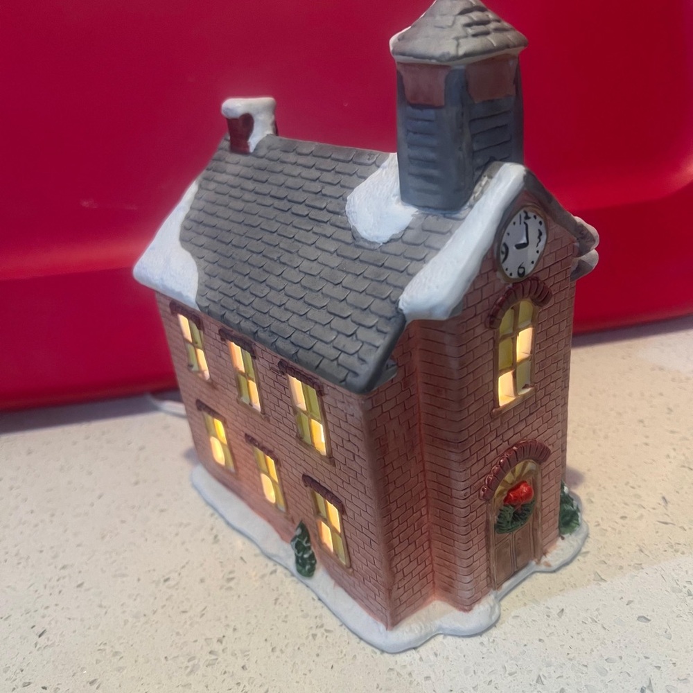 Festive Brick Holiday House with Lights